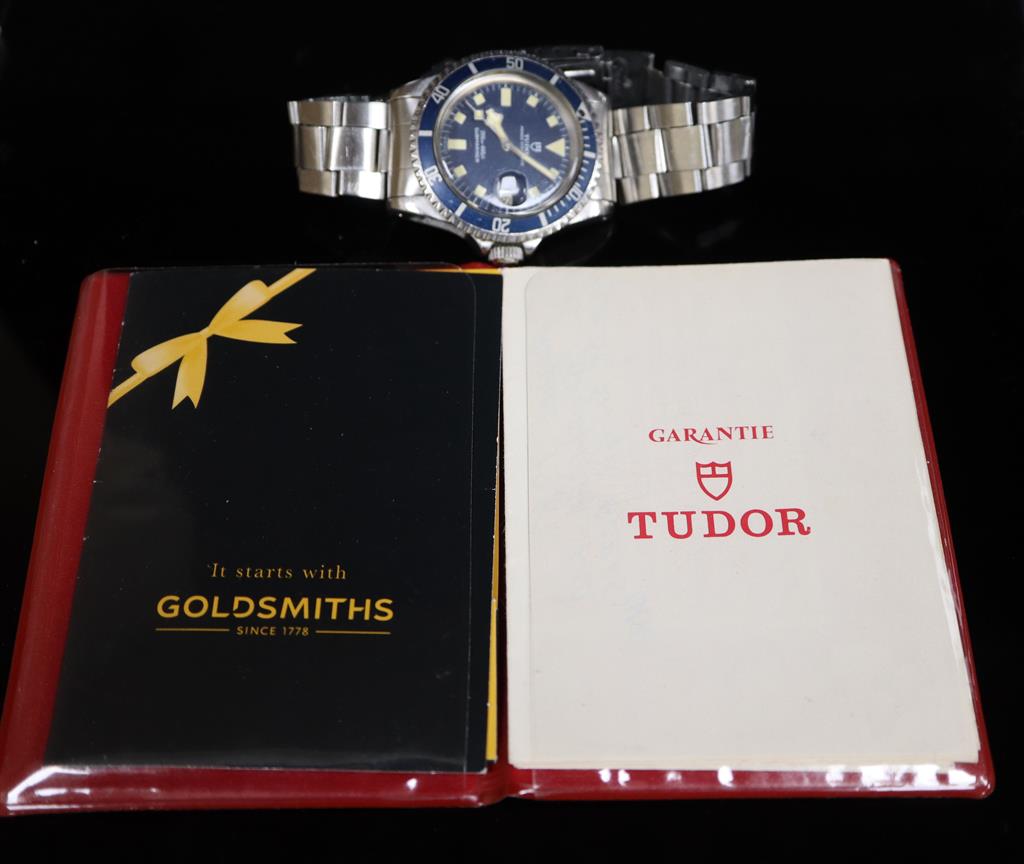 A gentlemans early 1980s stainless steel Rolex Tudor Prince Oysterdate Snowflake Submariner automatic bracelet wrist watch,